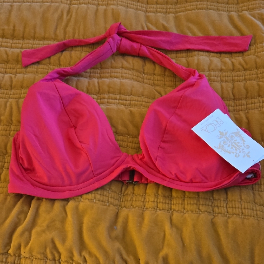 BECCA Hot Pink Coral Halter Bikini Top 36E (DD)